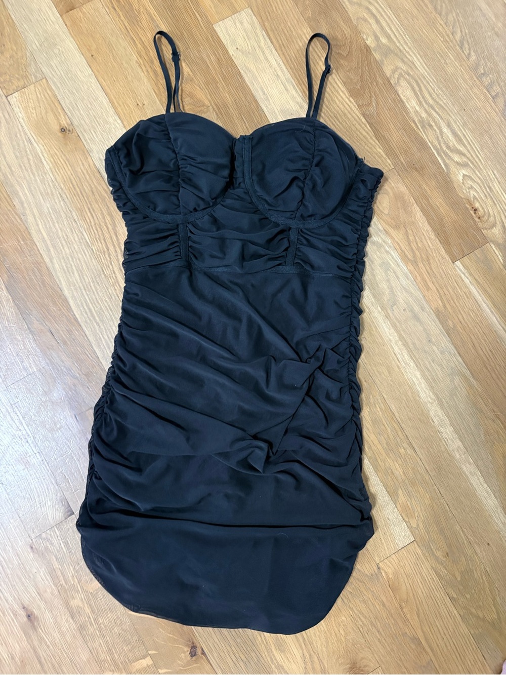 Black Ruched Mini Dress with Spaghetti Straps